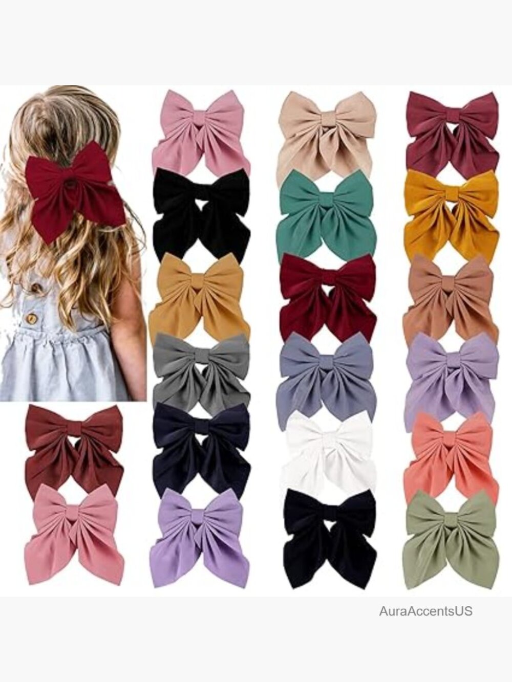 20 Satin Ribbon Bows with Alligator Hair Clips, 5-inch